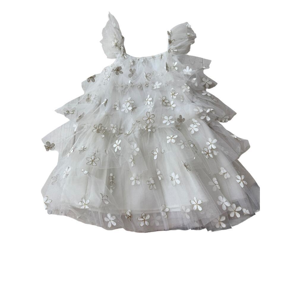 Petite Hailey Girl's Ivory Daisy Layered Tutu Sheer Dress Size 3 - Picture 6 of 7